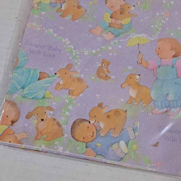 Vintage Hallmark Gift Wrap Baby Shower Infants Puppies Lot of 5 NIP USA - Picture 6 of 8